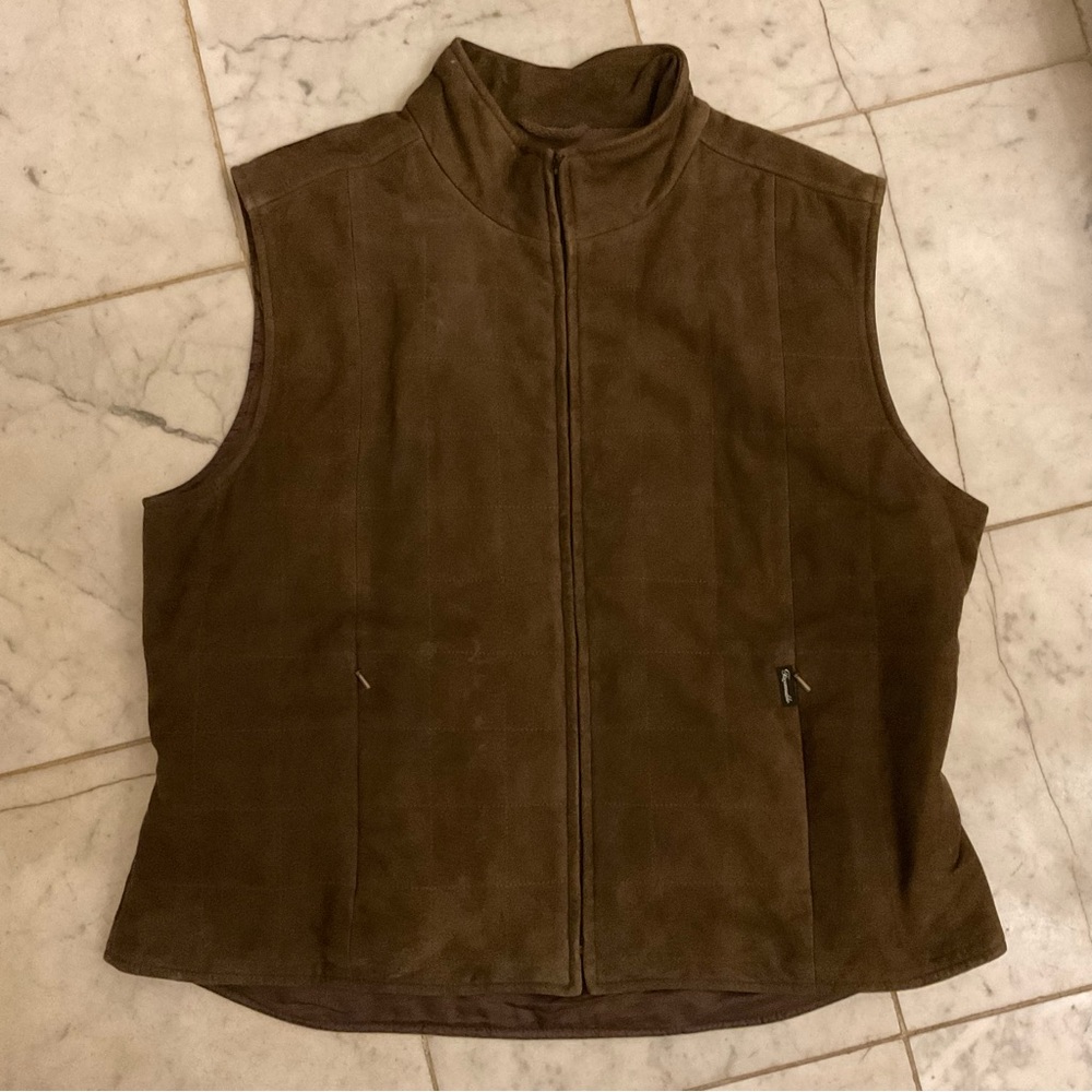 FACONNABLE Quilted Goatskin Suede Brown Vest XL